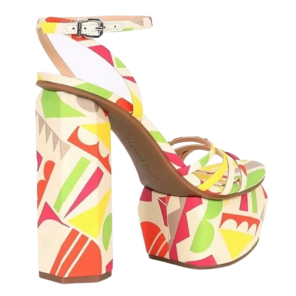 NEW Gianni Bini Parrish Geo Print Strappy Platform Sandals - Picture 3 of 5